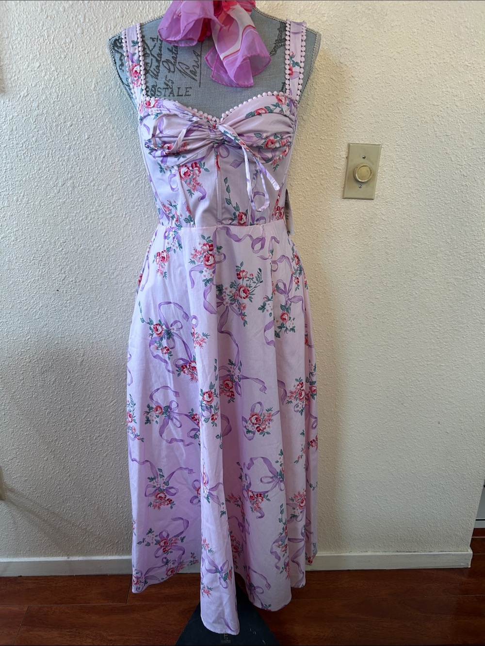 B Darlin Lavender Floral Maxi Dress with Pink & Green Accents